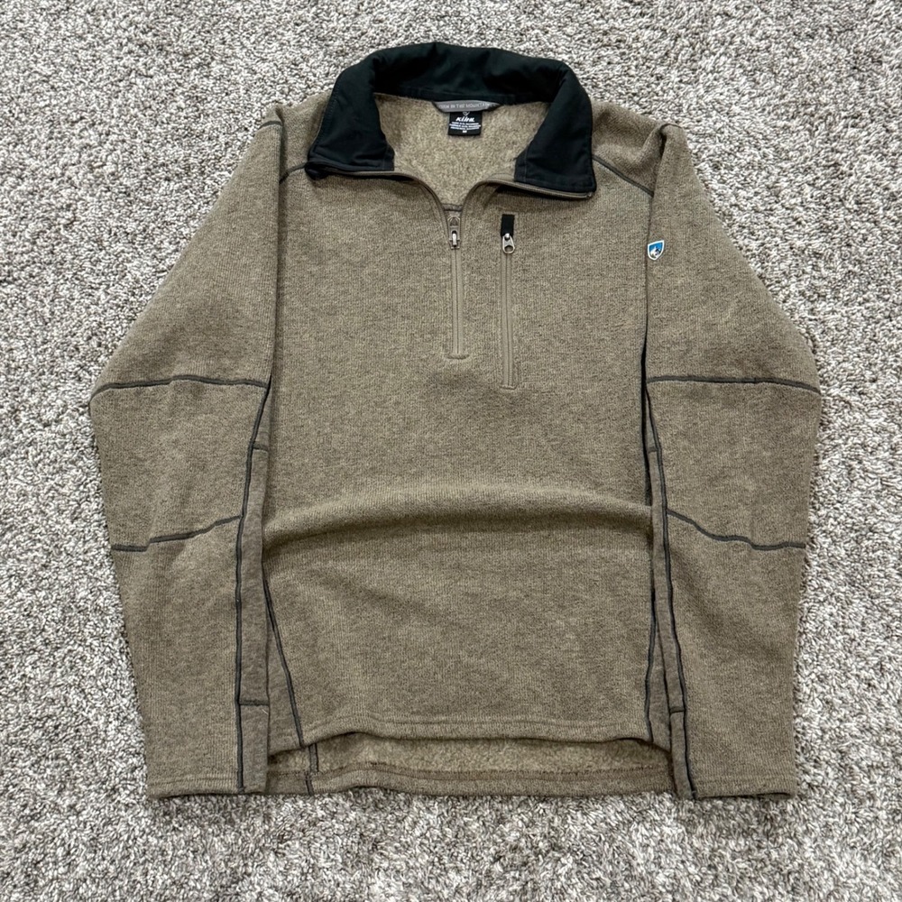 Kuhl Revel interceptor 1/4 Zip Pullover Mens M Heather Fleece Sweater Thumbholes